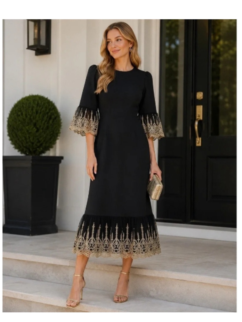Tuckernuck Pomander Place Lillith Dress Black Gold Lace Holiday Party NWT - Picture 1 of 16